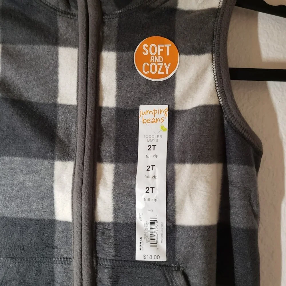 New Baby Boy's Boy Vest Plaid White Gray Size 2T 2 T New with tags